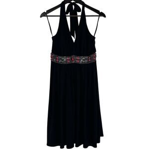 WHBM Black Beaded Halter Dress Size 4